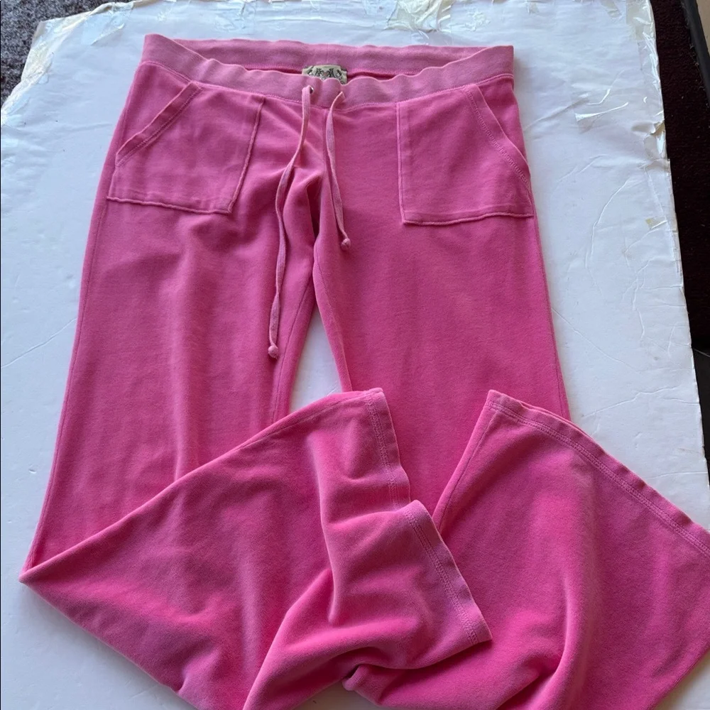 Vintage Juicy Couture Velour Y2k Tracksuit Pant Pink USA Flare Snapback Pocket M